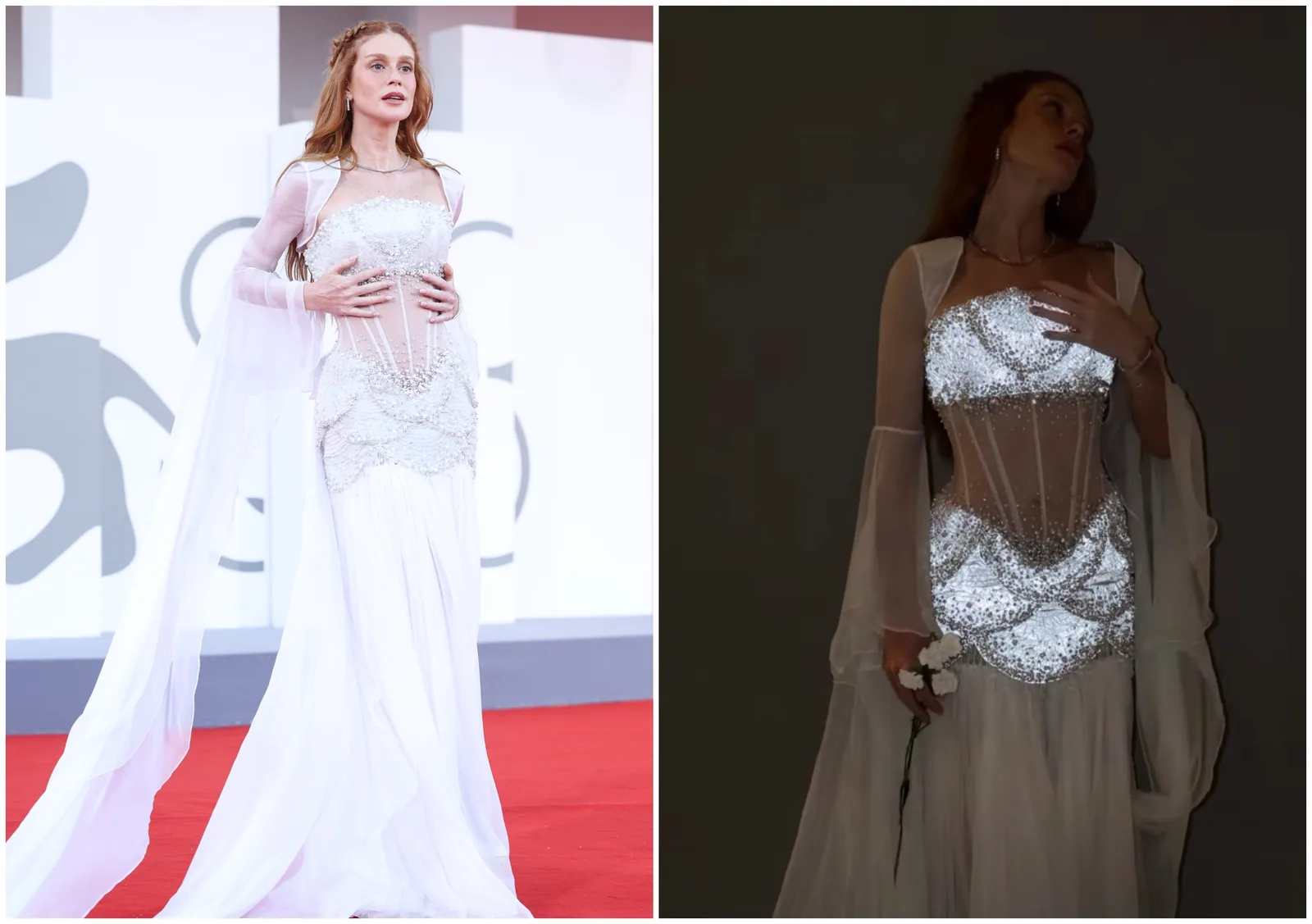 Marina Ruy Barbosa usa vestido que brilha no escuro em Veneza