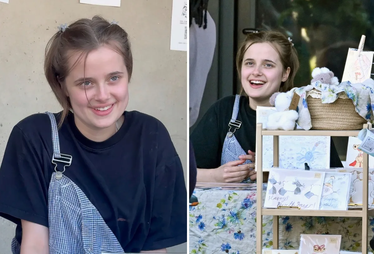 Vivienne Jolie vende desenhos e pinturas em feira de rua em Los Angeles