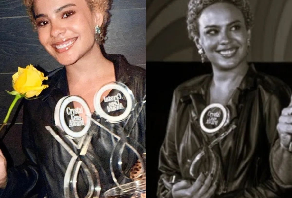Bella Campos estreia visual loiro e cacheado em premiação de filme em Miami