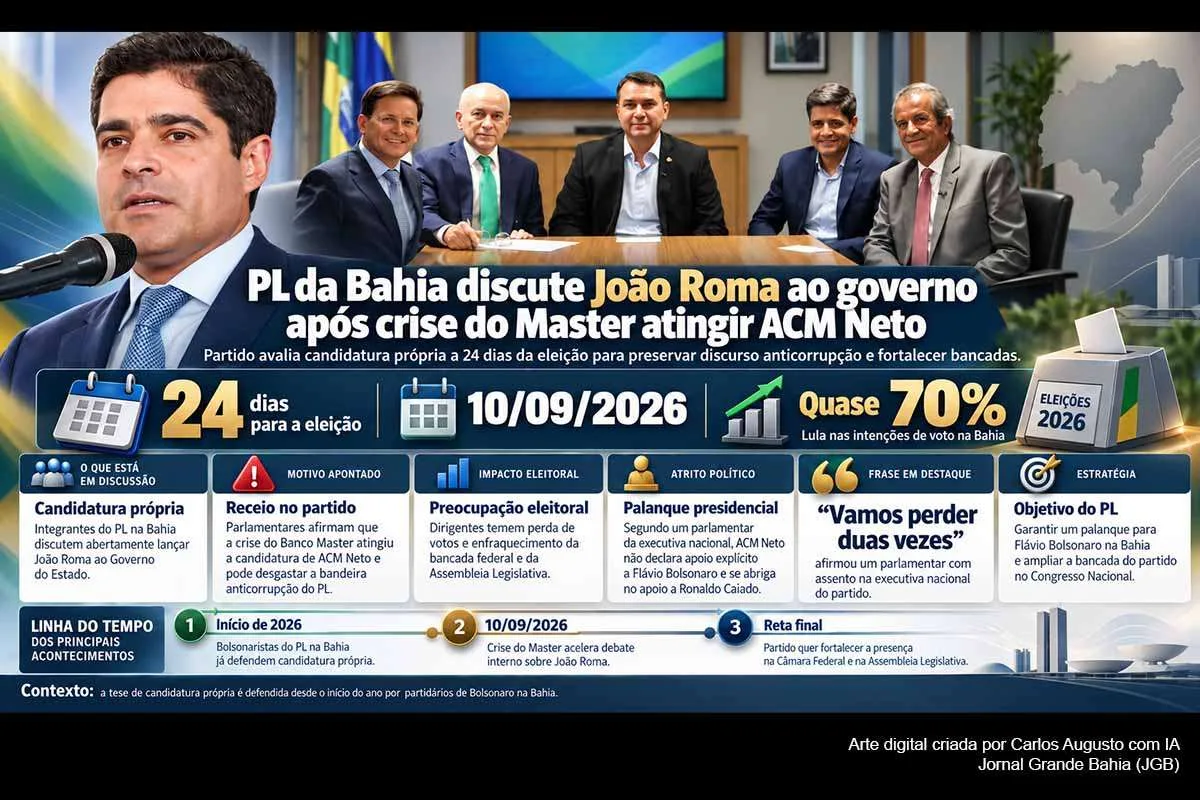 PL da Bahia discute João Roma ao governo e cita crise do Banco Master como risco para ACM Neto a 24 dias da eleição - Jornal Grande Bahia (JGB)