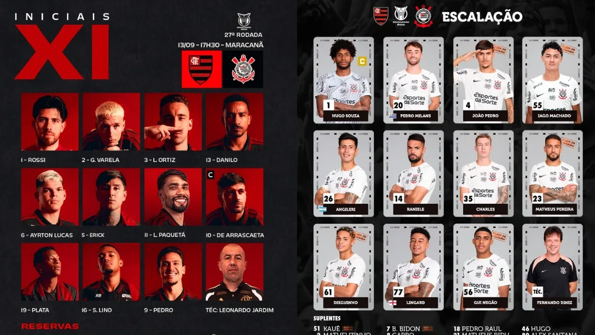 Flamengo e Corinthians definem escalações pela 27ª rodada do Brasileirão