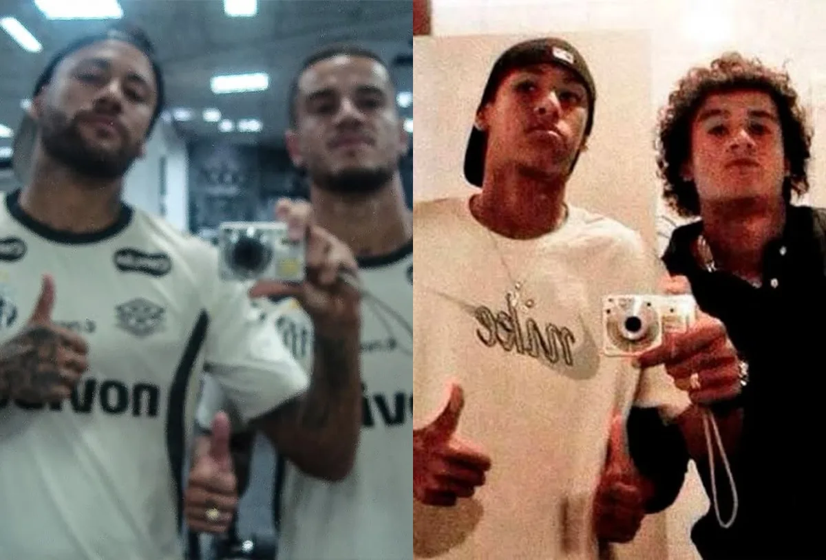 Neymar e Coutinho recriam foto da adolescência após chegada ao Santos